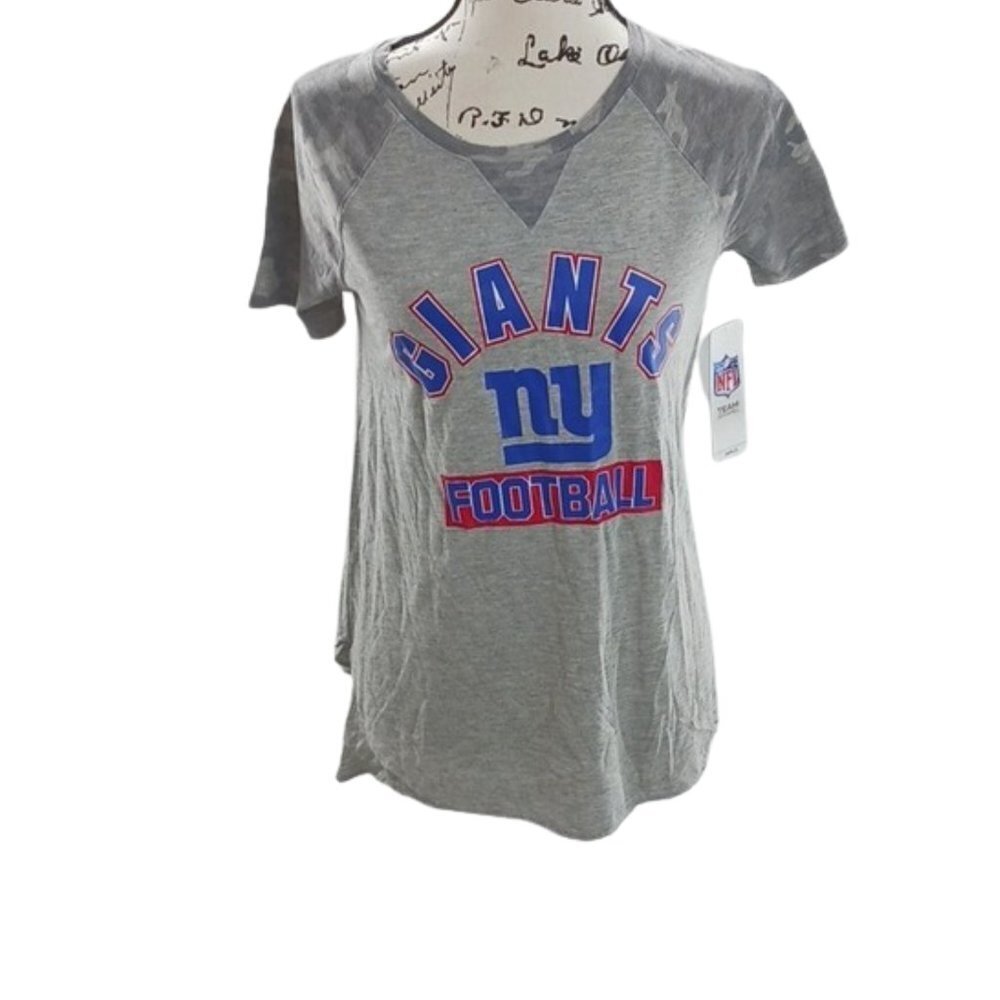 NFL Juniors S NY Giants Football Shirt Gray Short Sleeve V-Neck Game Day Tee